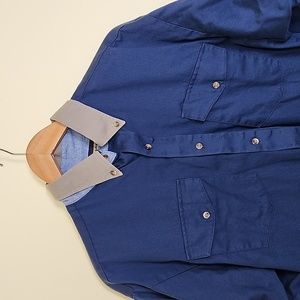 Panhandle Slim Dark Blue w/Beige Collar Men's Shirt, Size Large 16 1/2 (34/35)